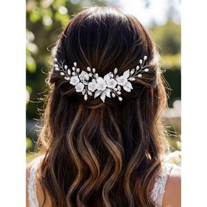 GORAIS Flower Bride Wedding Hair Vine Silver Crystal Bridal Hair Pieces Leaf Headband Hair Accessories for Women and Girls