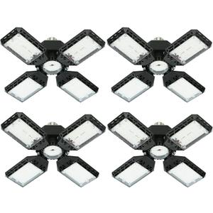 4-Pack LED Garage Light, 150W Deformable LED Ceiling Lights, 15000LM Garage Lighting with 4 Adjustable Panels, E26/E27 Shop Lights for Basement, Workshop, Attic