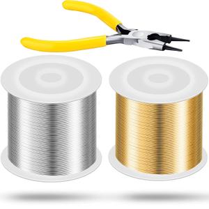 Mudder 2 Rolls Wire for Jewelry Making and Pliers Silver Craft Tarnish Resistant Jewelry Beading Wire for DIY Craft Making Supplies (Gold,Silver,20 Gauge)