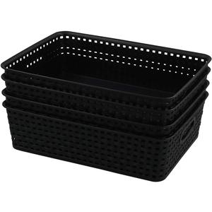 Bringer 4-Pack Plastic Paper Storage Baskets, Black
