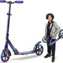 Outdoor Cruiser Kick Scooter for Ages 6+, for Kids, Teens, and Adult, Max Load 250 LBS, Foldable, 8-inch Big Wheels, Dual Suspension, 3 Adjustable Levels, Child Safety Approved, Blue, Purple, & Pink