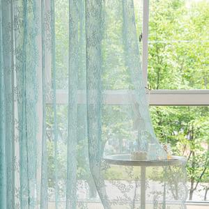 Sutuo Home Teal Blue Lace Curtains Set of 2, Sheer Panels 63 Inch Length Florals Embroidery Vintage Victorian Window Treatment Pair for Bedroom Living Room, Shabby Chic Decor Rod Pocket, W57 x L63
