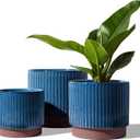 LE TAUCI Ceramic Pots for Plants, 8+6.7+5.5 Inch Plant Pots Indoor, Flower Pot with Drainage Holes, Medium Cylinder Planters for Indoor House Plants, Set of 3, Blue