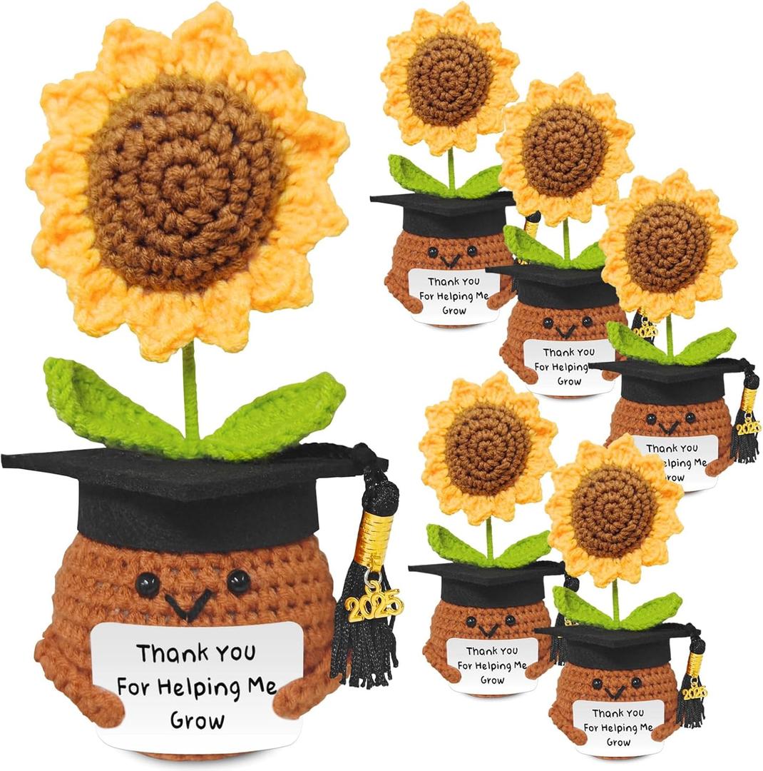 Teacher Appreciation Gifts, Handmade Crochet Sunflower Teacher Gifts, Thank You for Helping Me Grow, Daycare Teacher Appreciation Gifts for Women Men, End of Year Graduation Teacher Gifts (6)