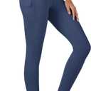 MAGCOMSEN Womens High Waisted Workout Gym Leggings with Pockets 7/8 Tummy Control Soft Navy Blue Leggings Spring, XS