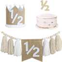 1/2 Birthday High Chair Banner, Half Birthday Crown Hat, Decorations for 6 Months Baby Party, White Photo Props