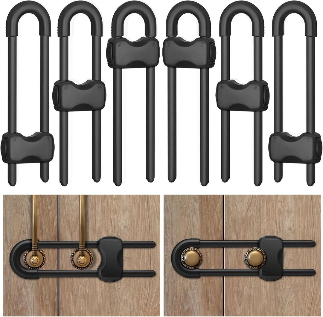 Cabinet Locks Baby Proofing,Child Proof Cabinet Locks,6 Pack Adjustable U Shaped Baby Proofing Cabinets,Child Locks for Cabinets and Drawers (Black)