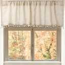 Moukeren 2 Pcs Boho Valances for Window Linen Valances Boho Tassel Bathroom Burlap Valance 55 x 15'' Farmhouse Rustic Valance Country Window Curtains Topper Window Treatment Bohemian Decor