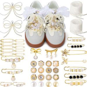 AIERSA Shoes Charms for Sneakers Socks, 43pcs Pearl Shoe Lace Charms Jewelry, Junk Socks Pins, Stylish Decoration for Women, Brooch Pins Buttons for Clothes, Hats Decorations