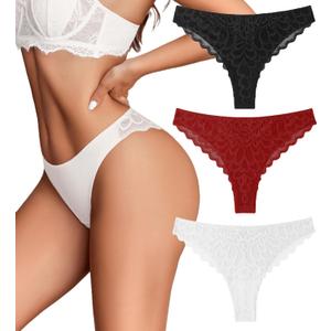 Avidlove 1 or 3 Pack Cheeky Underwear for Women Lace No Show Bikini Soft Breathe hipster panties (Medium, Black+white+wine Red)