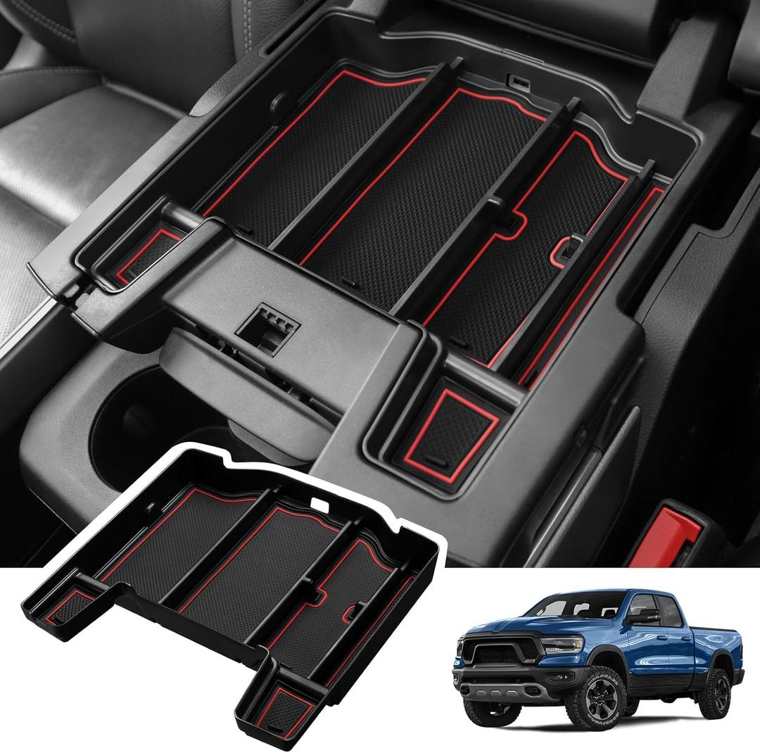 Motrobe Center Console Organizer Tray for Dodge RAM 1500 2500 3500 Armrest Storage Box Accessories 2026 2025 2024 2023 2022 2021 2020 2019