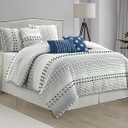 LANCO MODERN LIFESTYLE Queen Comforter Set, Azure, Jacquard Clip Striped Design, Elegant Soft 7 Pieces Bedding Set for All Seasons, Matching Bedskirt, Pillow Shams and Decor Pillows