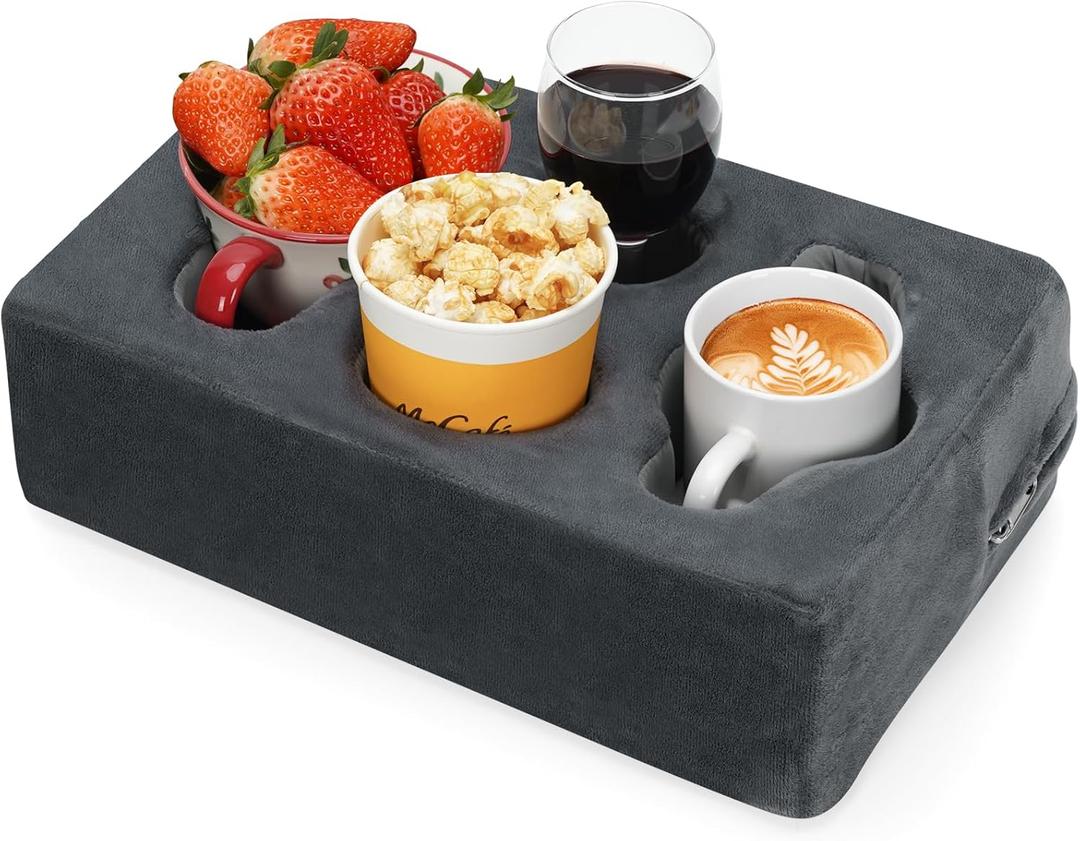 Couch Cup Holder Pillow,Couch Drink Holder,Octagon Couch Caddy for Coffee Cup,Phone,Remote,Couch Cup Holder Tray for Bed,Car,Sofa,Table (Gray)