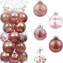 80mm/3.14 Christmas Ball Ornaments Shatterproof Clear Plastic Christmas Tree Decoration Xmas Balls Baubles Set with Stuffed Delicate Decoractions (Rose Gold 24 Counts)