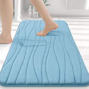 Buganda Memory Foam Bathroom Rug Mat 24x16, Extra Soft and Absorbent Bath Mats, Non-Slip and Machine Washable Bath Rugs for Bathroom Floor,Tub and Shower, Blue