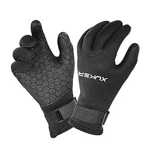 XUKER Water Gloves, 3mm & 5mm Neoprene Five Finger Warm Wetsuit Winter Gloves for Scuba Diving Snorkeling Surfing