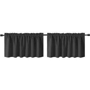 Gxi Black Kitchen Curtain 20 Inches Length Rod Pocket Blackout Tiers for Bathroom Short Curtain Drape Window Treatment Valance for Bay Windows, 2 Panels W39 x L20 inch
