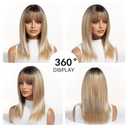 Ombre Blonde Wigs for Women Medium Length Long Straight Wig with Bangs Synthetic Hair Heat Resistant Wigs for Everyday Party Cosplay Wear