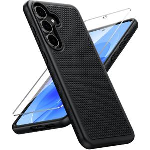 FNTCASE for Samsung Galaxy S25 FE Case - Military Grade Drop Protection, 14ft Drop Tested, Screen Protector Included, Anti-Slip Anti-Fingerprint TPU+PC Shockproof Phone Case Cover for S25FE (Black)