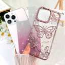 BITOBE Designed for iPhone 16 Pro, Cute 3D Butterfly Case Slim Plating Glitter Bling Luxury Cover for Women Girls Protective Camera Protection Bumper 6.3" Pink