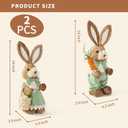 Set of 2 Easter Decorations 13.8" Rustic Straw Bunny Couple Tabletop Decor, Farmhouse Easter Bunny Figurines with Carrot, Vintage Rabbit Statues Ornaments, Spring Easter Home Decor