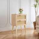 Rattan Nightstand Set of 2,Side Table with Hand Made Rattan Decorated Drawers,Boho Bedside Table,Wood Accent Table with Storage for Small Space,Livingroom, Bedroom, Natural CTG59Y-2 (Rattan - Natural)