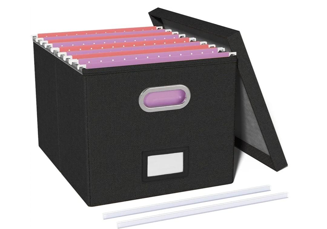 Oterri File Organizer, File Box, File Cabinet for Letter File Folder Storage, Hanging File Organizer for Office/Decor/Home,Document Organizer, 1 Pack,Black-Box Only