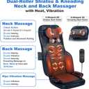 Shiatsu Massage Cushion for Neck and Back with Heat - 4D Kneading, Vibration for Relief Muscle Tension, Dual-Neck Design, Adjustable Intensity and Height for Office Chair, Home Use, Navy Blue