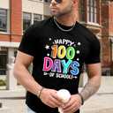 QAUN 100 Days of School Teacher Shirts for Men : 100th Days Graphic Tops Teacher Tshirt Teach Short Sleeve Tops (Black,Large)