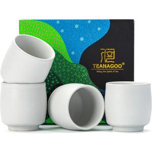 TEANAGOO Japanese Tea Cups, Chinese Tea Cup, 7.2Oz / 205 Ml, Ceramic Tea Cups for Adults, Ceramic Cups no Handles, Japanese Cups, Asian Matcha Cup, Ivory White, 4 Pcs/Box, H7