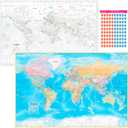 NOWMAP Waterproof World Map Poster 24x36 Folded Double-Sided Wall Map with Pin Stickers Tear-Resistant Travel Map for Planning & Tracking