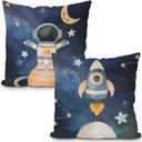 Space Decor for Boys Room,Rocket Pillow Covers 18x18 Set- 2 Galaxy Themed Bedroom Decor,Space Gifts,Universe Galaxy Space Planet Space Pillowcase for Sofa Bed,Galaxy Themed Decorations(Blue)