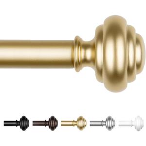 KAMANINA Gold Curtain Rods for Windows 48 to 84 Inches (4-7ft) Heavy Duty Curtain Rods, 7/8 Inch Adjustable Decorative Drapery Rods Set with Modern Finials