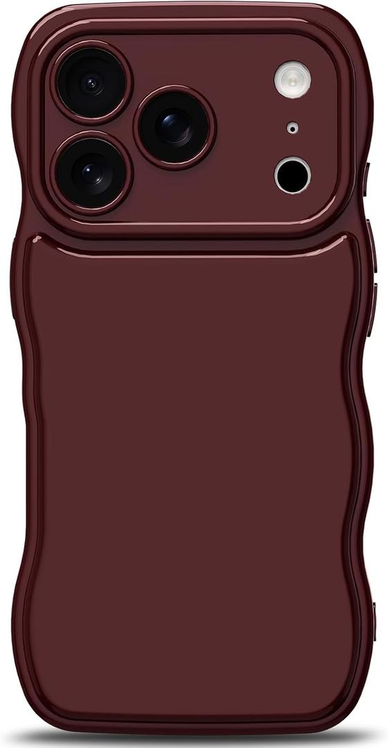 Anuck for iPhone 17 Pro Max Case Wave, Curly Frame Design for Women Girls, Cute Wavy Solid Color Aesthetic Phone Case Soft Flexible TPU Shockproof Full-Body Protective Cover 6.9" - Wine Red