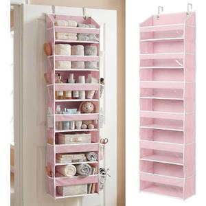 HOMELUX THEORY UPGRADED 6 Tiers Over The Door Organizer Hanging - 100D EXTRA THICK & 50lbs HUGE CAPACITY, 12 Side Mesh Pockets Over The Door Shoe Organizer, Hanging Closet Organizer (Baby Pink, 1pc)