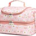 Insulated Kids Dual Compartment Lunch Bags Tote for Girls Boys Toddler Lunch Boxes Pre-School Toddler Kindergarten Elementary Picnic Food Cooler Thermal with Strap (Rainbow Daisies)