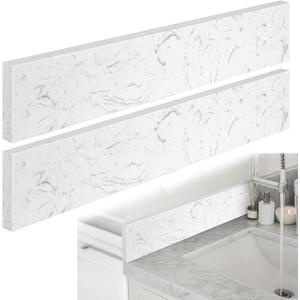 Reallnaive 2 Pcs 22" x 4" Marble Vanity Sidesplash Bathroom Vanity Backsplash Engineered Stone Side Splash for Bathroom Sink Home Decoration (Carrara White)