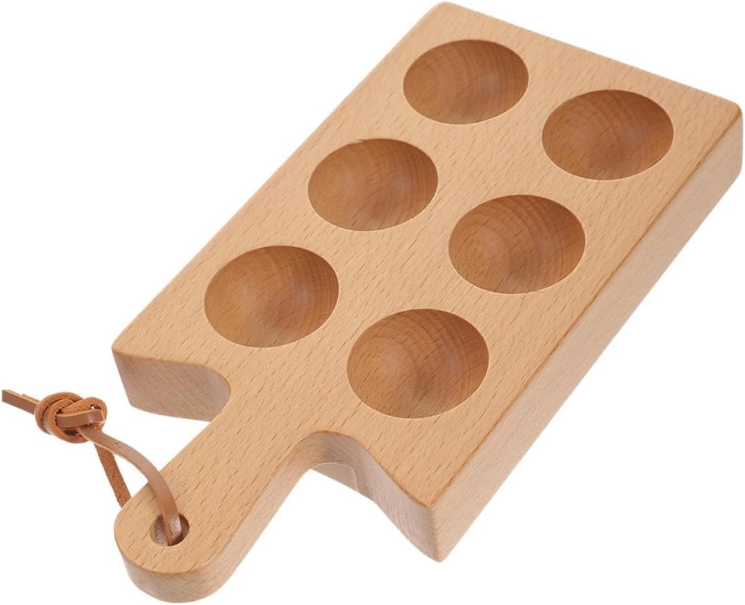 Wooden Egg Storage Box 6 Compartment Tray for Refrigerator Kitchen Countertop Organizer 8.66X4.33X1.06 Inches