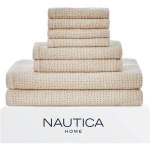Nautica - Bath Towels, 100% Soft & Absorbent Cotton with Waffle Texture, Highly Absorbent & Quick Dry, Medium Weight Bathroom Towels (Oasis Beige, 8 Piece)