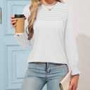 Simlakey Women Long Sleeve Shirt Dressy Casual Blouse 2025 Fall Fashion Pleated Top Trendy Loose Fit Crew Neck Basic Tee(White,L)