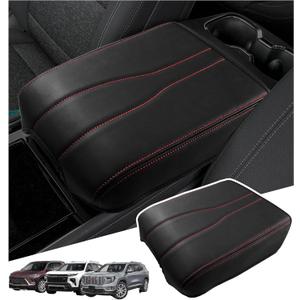 Center Console Armrest Cover Compatible with 2024-2025 Chevy Traverse/2024-2025 GMC Acadia/2025 Buick Enclave Interior Accessories, Leather Middle Console Lid Pad Protector Red Lines