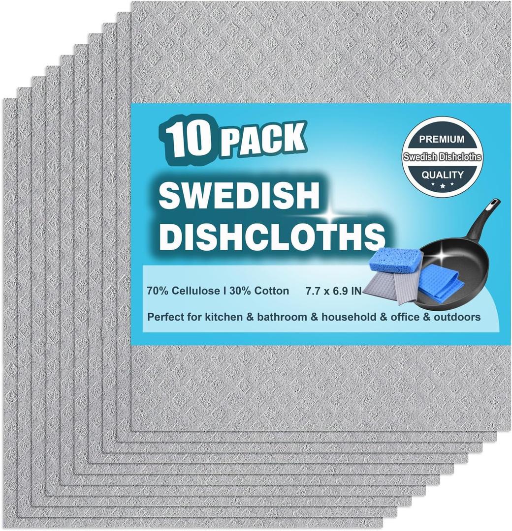 10 Packs Swedish Dishcloths for Kitchen, Reusable Paper Towels Compostable Swedish Dish Clothes for Kitchen and Household Use (Grey)