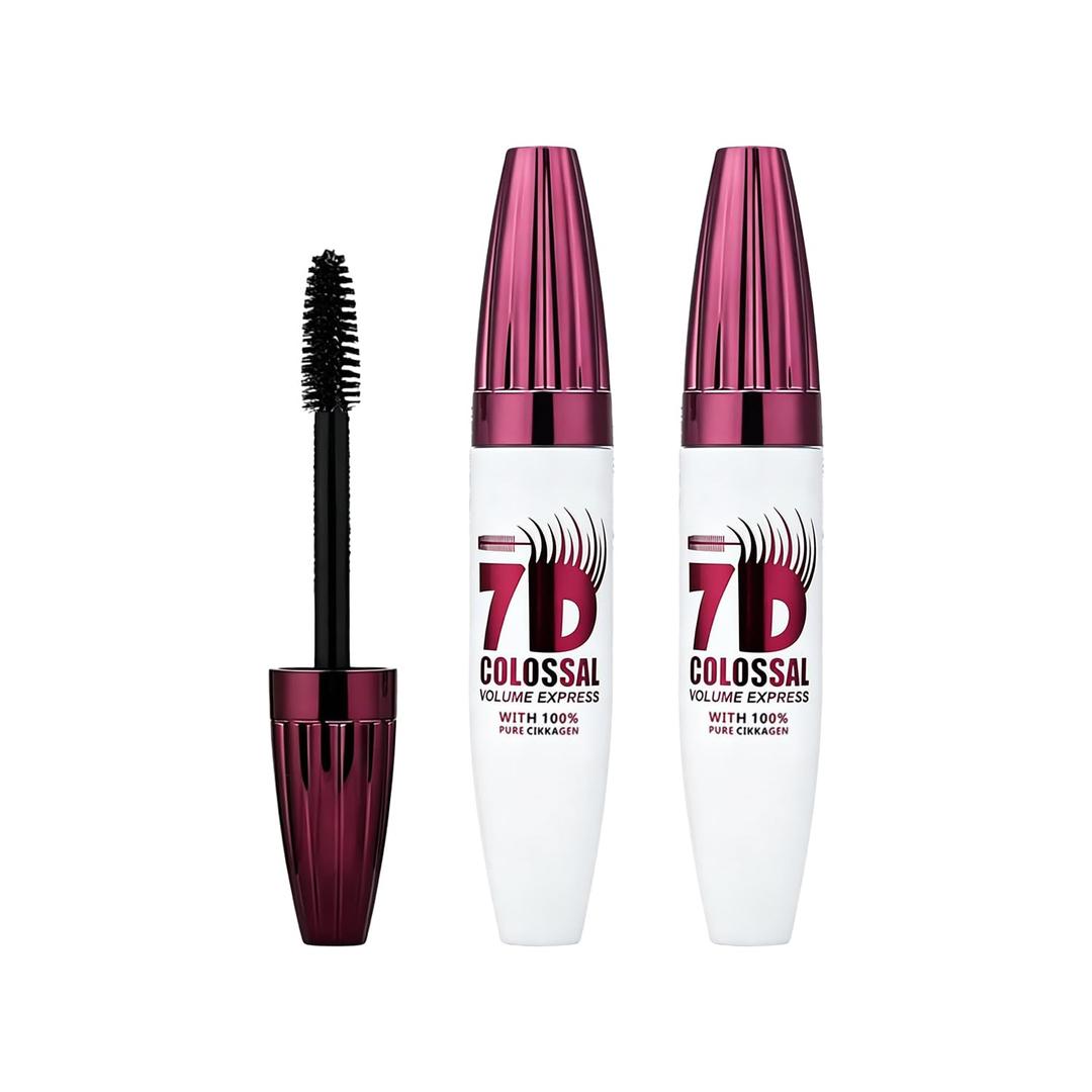 7D Waterproof Volume Mascara, Black Lengthening Thickening Softer Fuller Lashes Mascara, Long Lasting Natural Curling Lashes for Professional Eye Makeup for Women and Girls (2pcs)