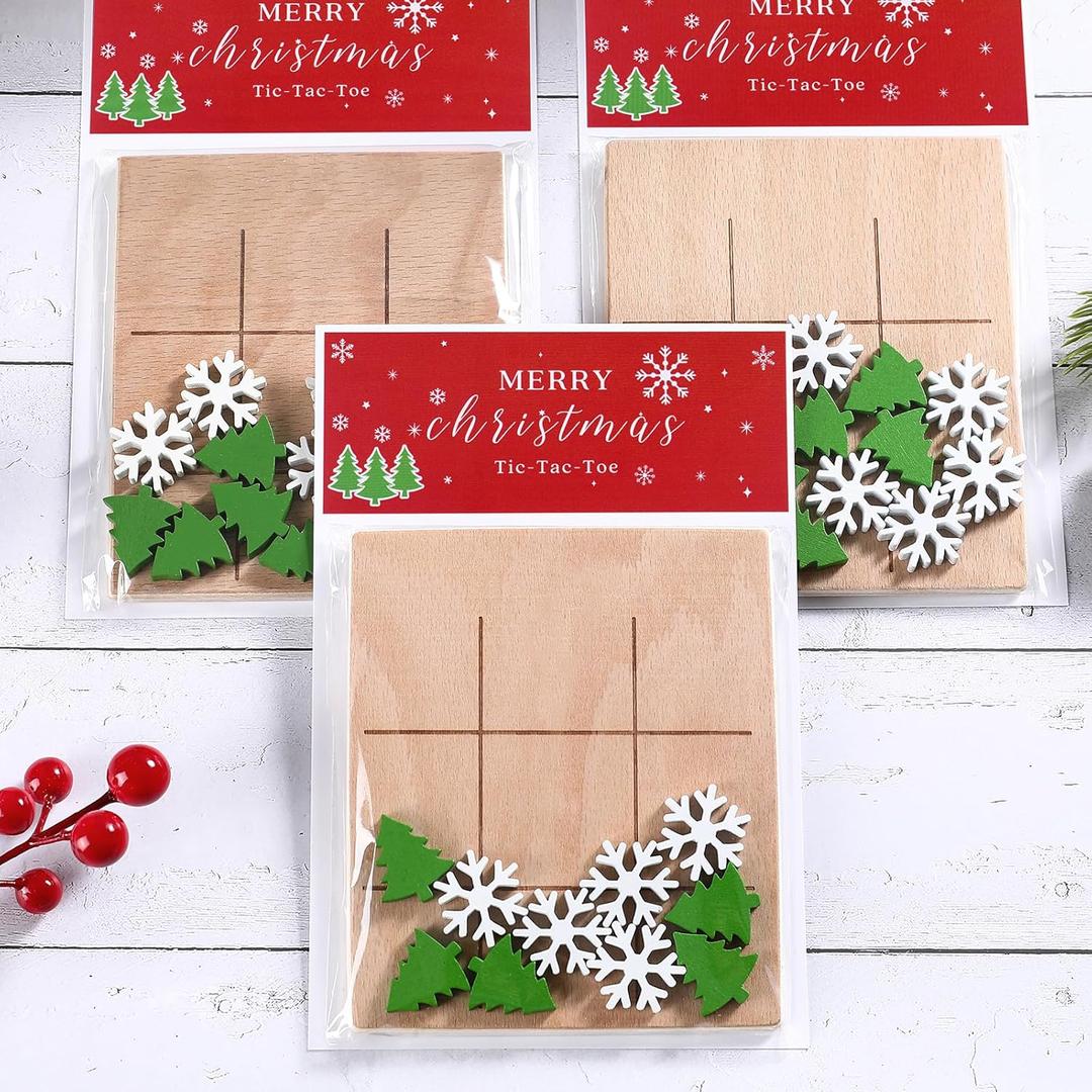 3 x FestalMart Christmas Gifts - 6pcs Wooden Board Game with Cards for Tic Tac Toe, Classic Family Game, Stocking Stuffers & Goody Bag Fillers for Kids Boys and Girls