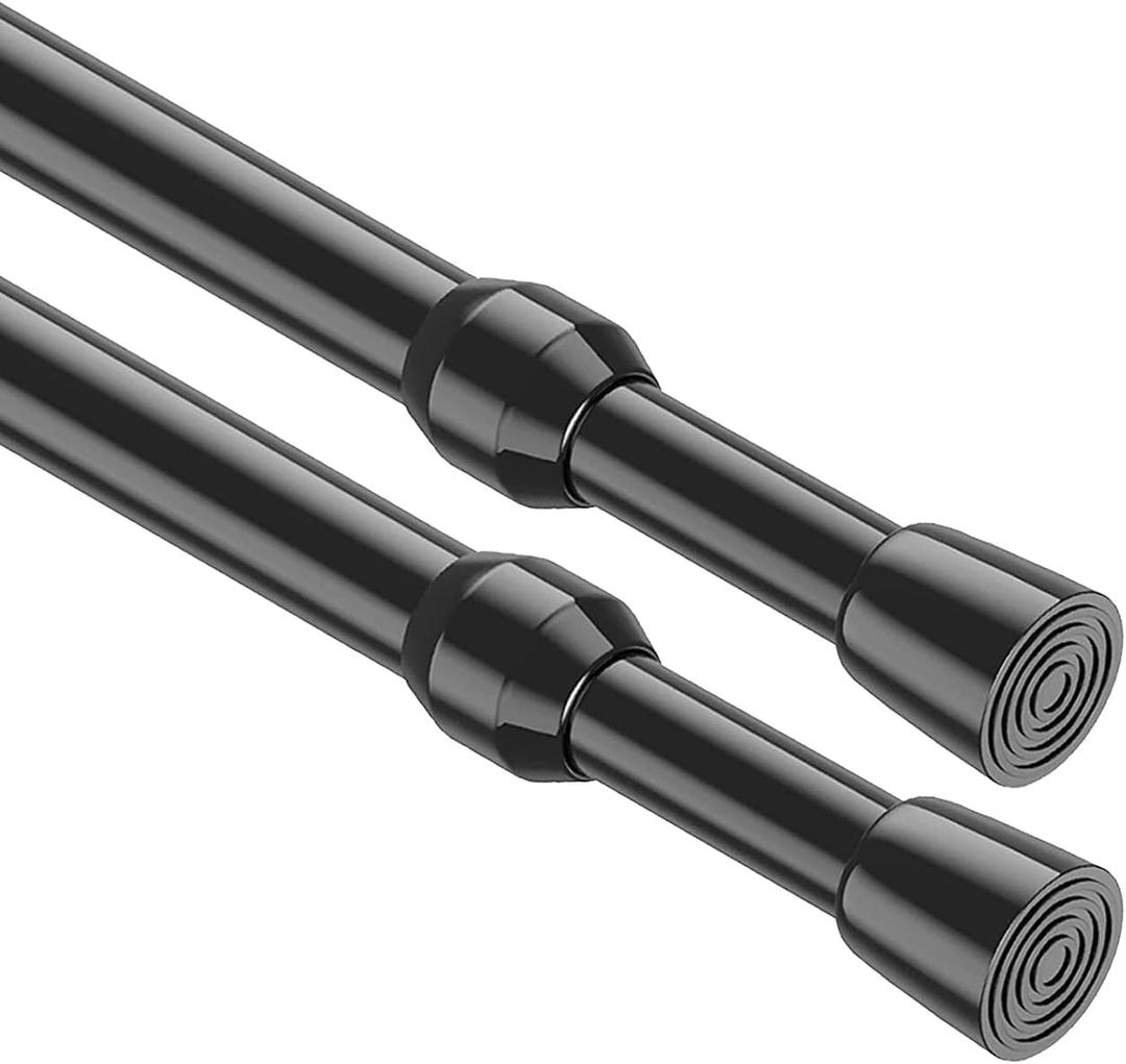 MEXAU 2 Pack Tension Curtain Rod 26-39 inch Spring Tension Rod Black Curtain Rod Adjustable Spring Rod Extendable Tension Rod for Kitchen, Bathroom, Window, Bookshelf, Closet