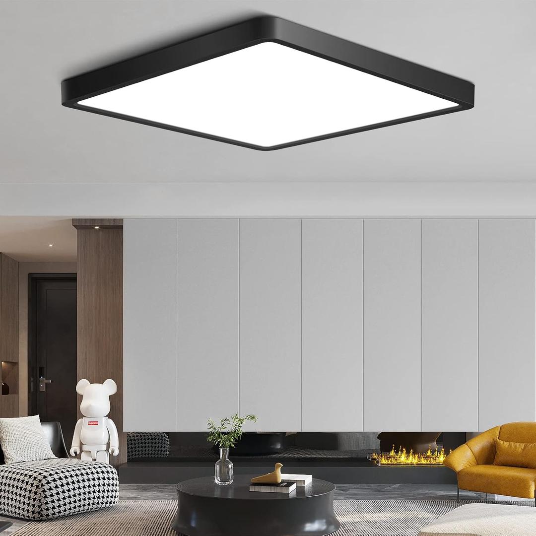 12Inch 24W Square LED Ceiling Light Fixtures Flush Mount, 5000K Daylight White LED Ceiling Lamp, Surface Mount Modern Ceiling Lights, Black Slim Flat Panel Lighting for Bedroom, Kitchen, Bathroom Etc (12 inch Black)