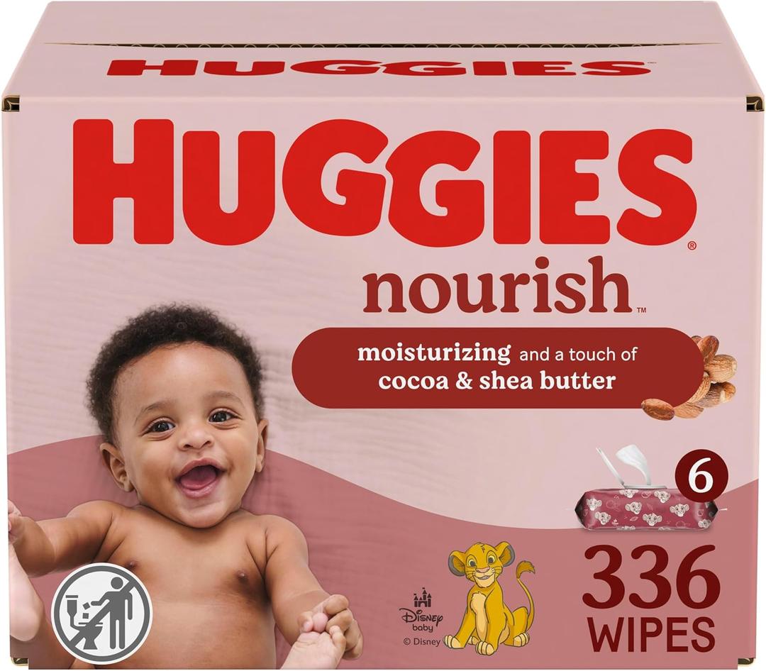 Huggies Nourish Scented Baby Wipes, 6 Push Button Packs (336 Wipes Total)