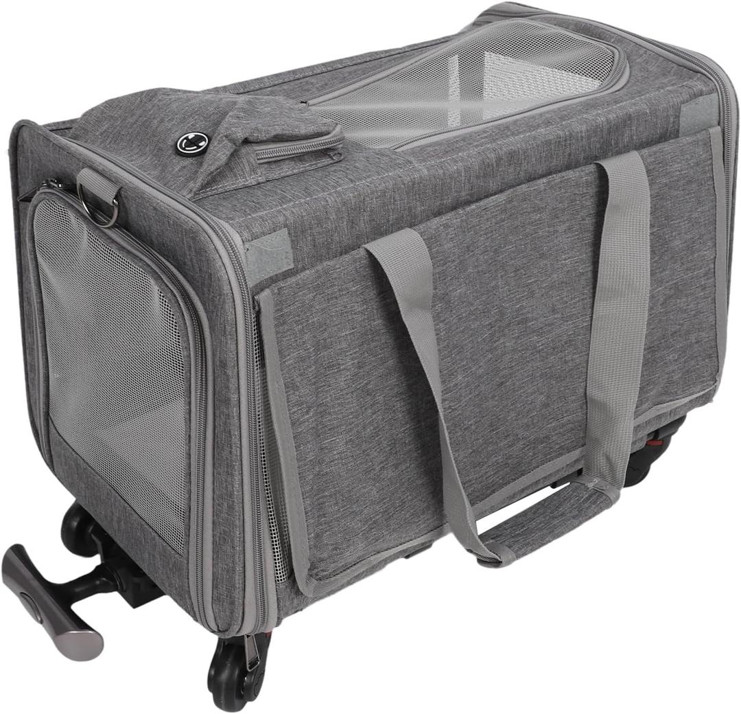Cat Carrier with Wheels, 18.5x11.8x11.8in Pet Carrier with Wheels for Small Dogs and Cats, Rolling Cat Carrier Travel Bag with Telescopic Handle for Flight Camping Outdoor (Gray)