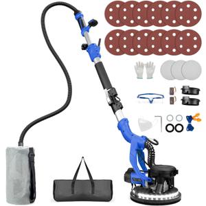 Drywall Sander, 1000W Popcorn Ceiling Removal Tool, Foldable Automatic Drywall Sander with Vacuum Dust Collection, LED Light, 6 Variable Speed 800-2200RPM,15Pcs Sanding Discs (Blue