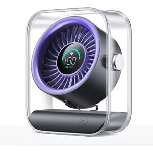 Rechargeable USB Desk Fan, Quiet Table Fan with Turbo Airflow, 100 Speeds, Digital Display, 90 Rotating, Small Battery Desktop Fans for Bedroom Home Office Travel, Purple